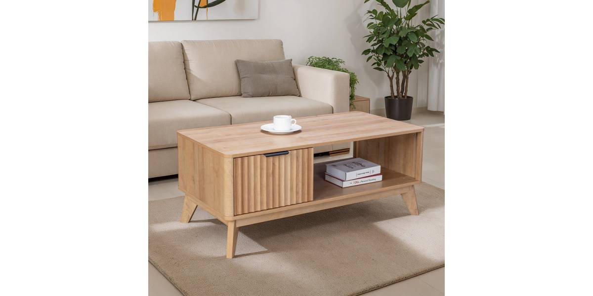 Τραπέζι σαλονιού Hamea pakoworld mdf σε φυσική απόχρωση 110x55,2x45εκ