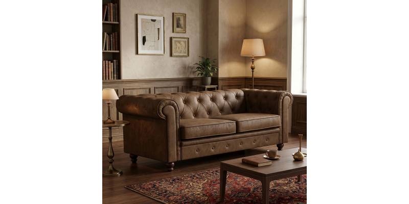 Kαναπές διθέσιος τ. Chesterfield pakoworld pu σε αντικέ καφέ απόχρωση 160x84x67εκ