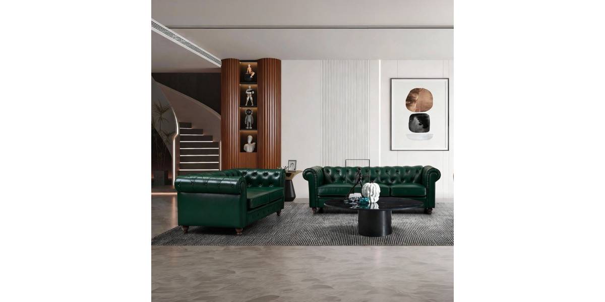 Kαναπές τριθέσιος τ. Chesterfield pakoworld pu κυπαρισσί 203x84x67εκ
