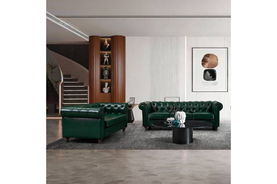 Kαναπές τριθέσιος τ. Chesterfield pakoworld pu κυπαρισσί 203x84x67εκ