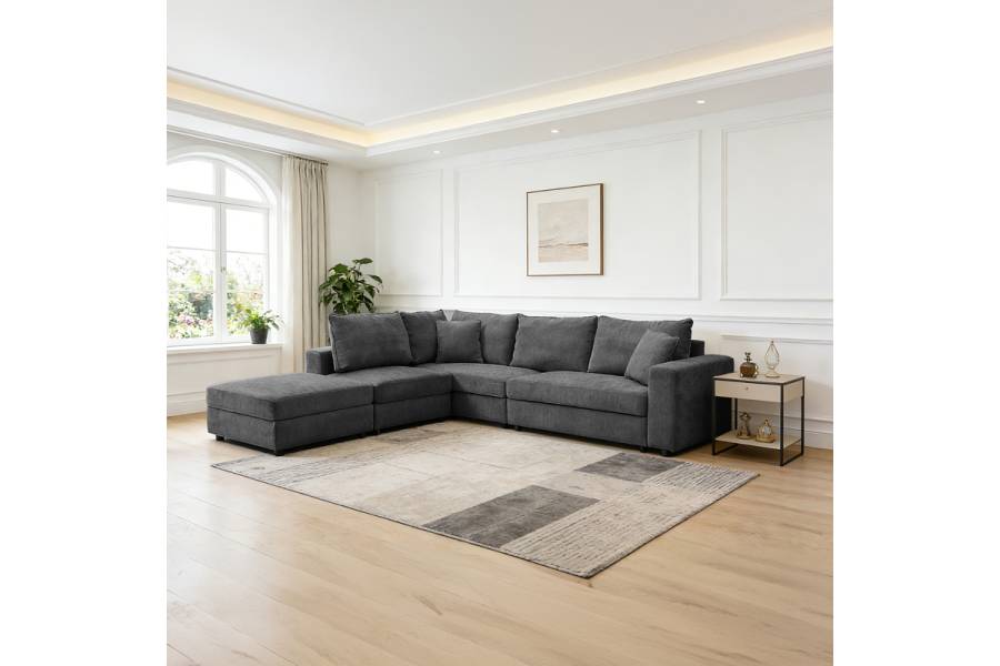Πολυμορφικός καναπές Navaro pakoworld ύφασμα ανθρακί 281x256x85εκ
