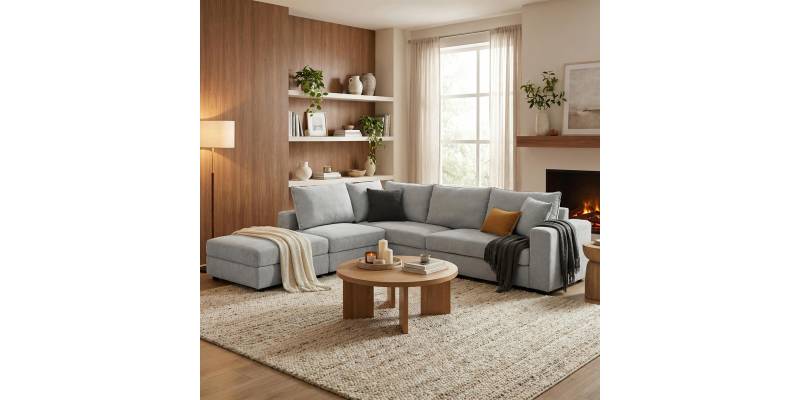 Πολυμορφικός καναπές Navaro pakoworld ύφασμα γκρι 281x256x85εκ