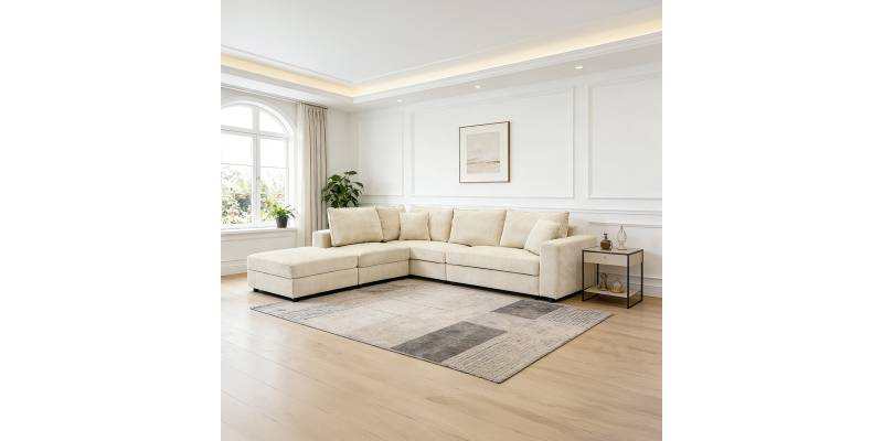 Πολυμορφικός καναπές Navaro pakoworld ύφασμα μπεζ 281x256x85εκ