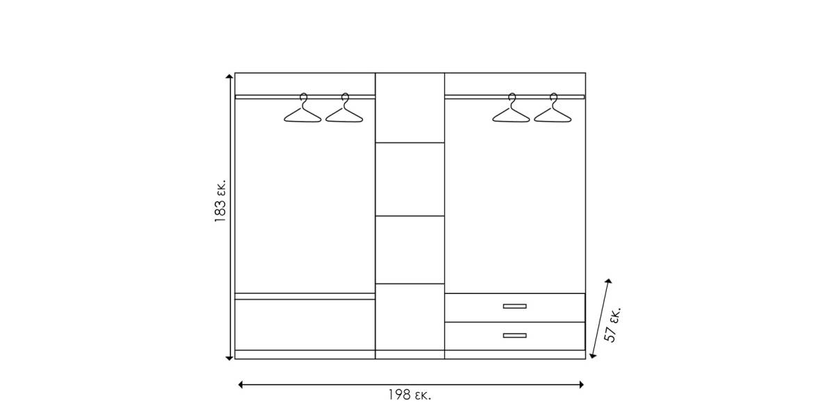 Ντουλάπα ρούχων πεντάφυλλη OLYMPUS pakoworld χρώμα wenge 198x57x183εκ