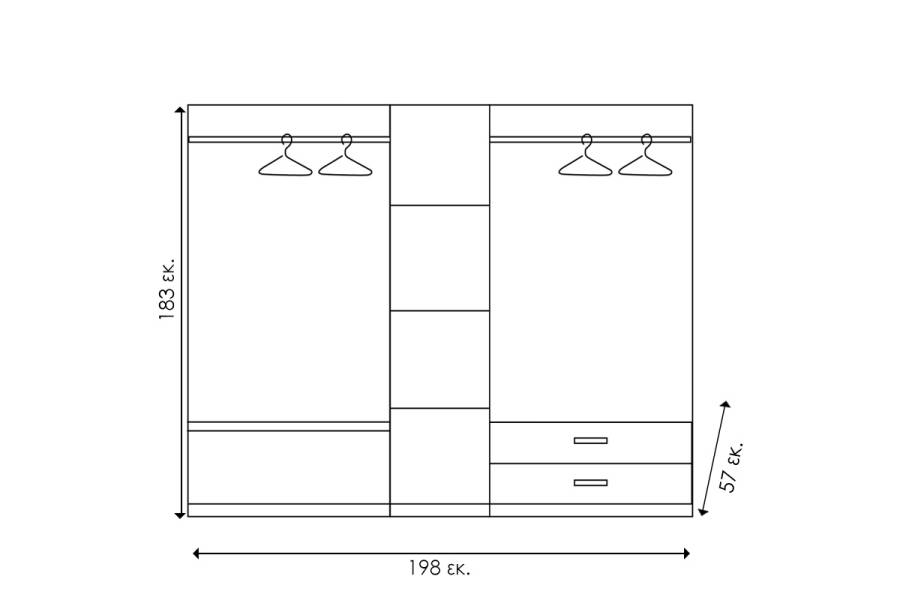 Ντουλάπα ρούχων πεντάφυλλη OLYMPUS pakoworld χρώμα wenge 198x57x183εκ