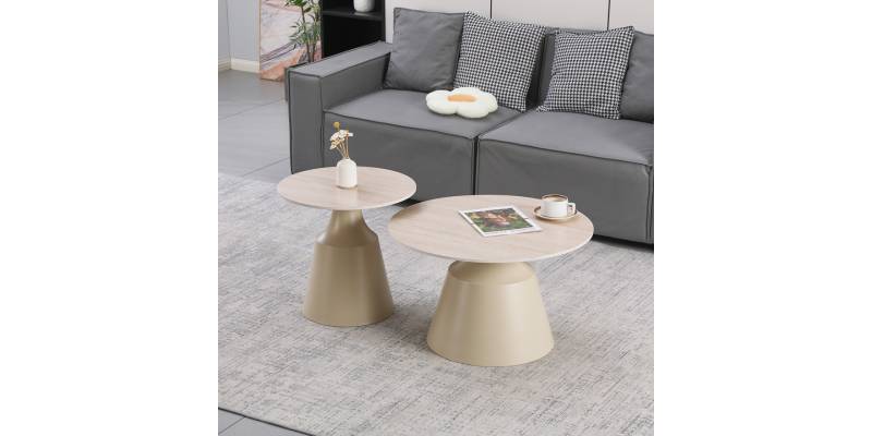 Τραπέζια σαλονιού Sculpt pakoworld σετ 2τεμ μέταλλο cappuccino- sintered stone σε όψης τραβερτίνης