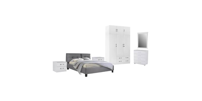 ΣΕΤ ΚΡΕΒΑΤΟΚΑΜΑΡΑΣ 6ΤΜΧ CARLY HM10884.05 ΜΕΛΑΜΙΝΗ ΛΕΥΚΗ-ΥΦΑΣΜΑ ΓΚΡΙ