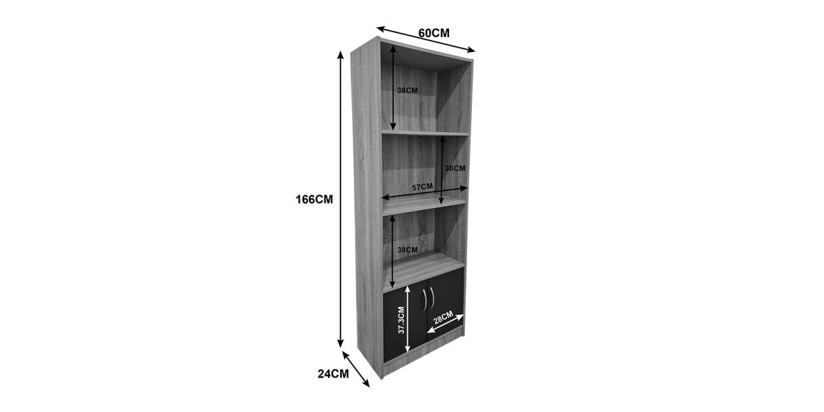 Βιβλιοθήκη Tekaro pakoworld sonoma-ανθρακί 60x29x166εκ