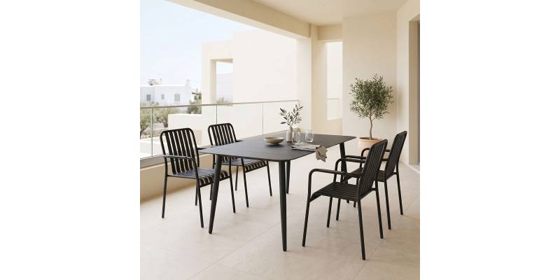 Τραπεζαρία Heven Vista pakoworld σετ 5τεμ μαύρο αλουμίνιο 150x80x72εκ