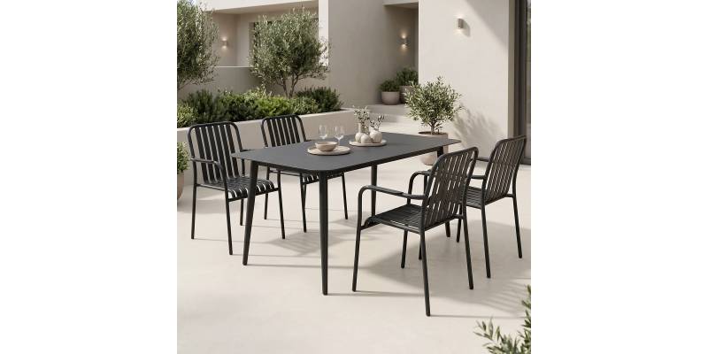 Τραπεζαρία Heven Vista pakoworld σετ 5τεμ μαύρο αλουμίνιο 120x70x72εκ