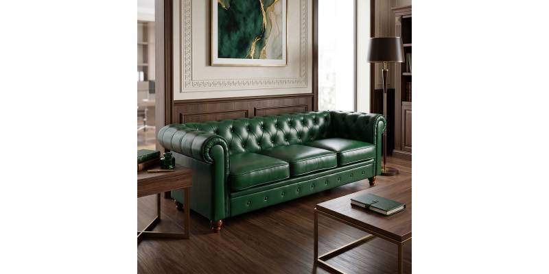 Kαναπές τριθέσιος τ. Chesterfield pakoworld pu κυπαρισσί 203x84x67εκ