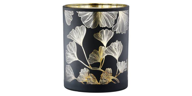 Φανάρι Καταιγίδας Cylindrical "Ginkgo" Ginkgo Motif Γυάλινο Μαύρο PU 18 H. cm D. 7 cm