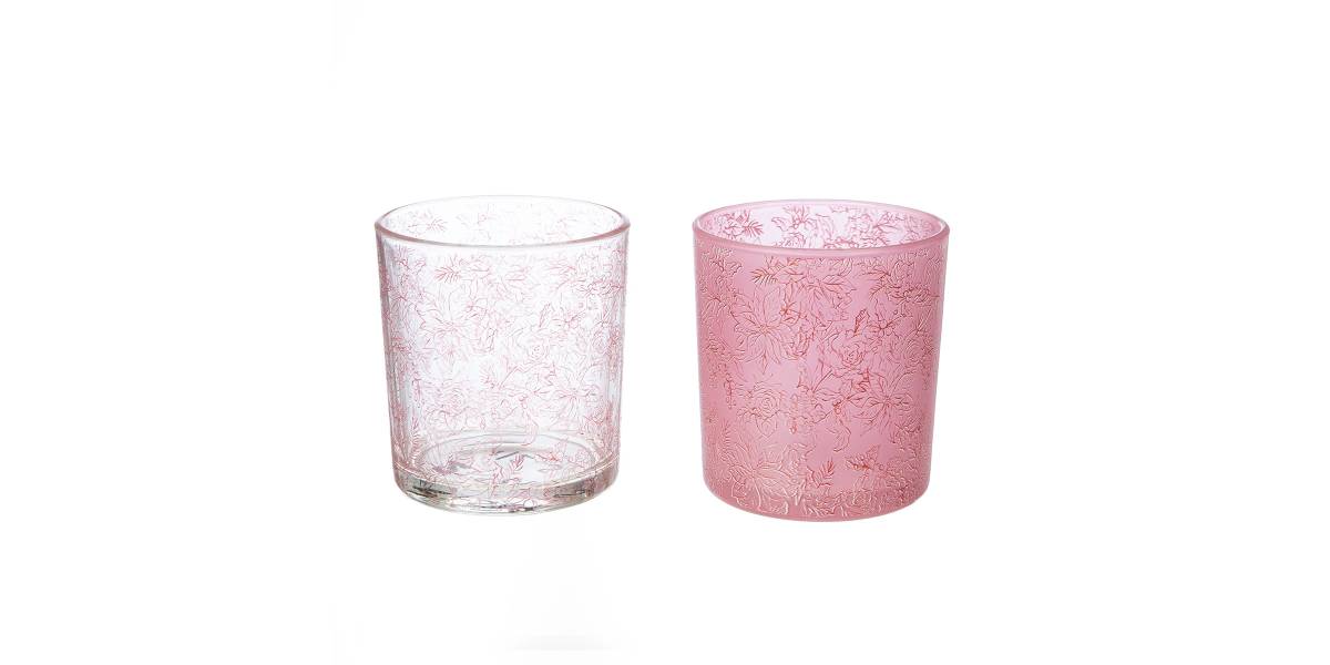 Φανάρι Καταιγίδας Cylindrical "Rose" Λουλουδάτο Pattern Γυάλινο Clear Rose PU 18 Pcs. Assorted H. cm D. 7 cm