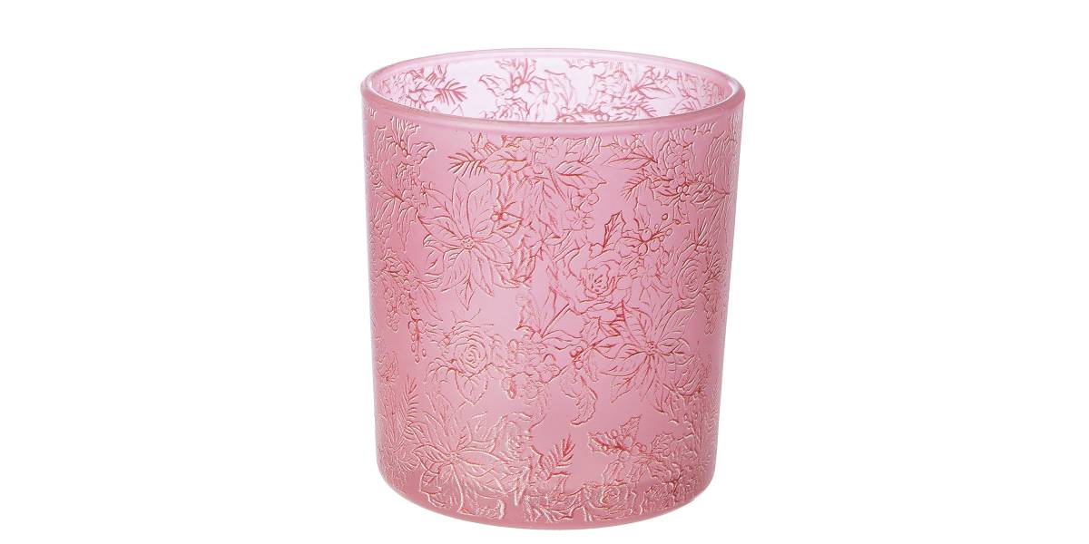 Φανάρι Καταιγίδας Cylindrical "Rose" Λουλουδάτο Pattern Γυάλινο Clear Rose PU 18 Pcs. Assorted H. cm D. 7 cm