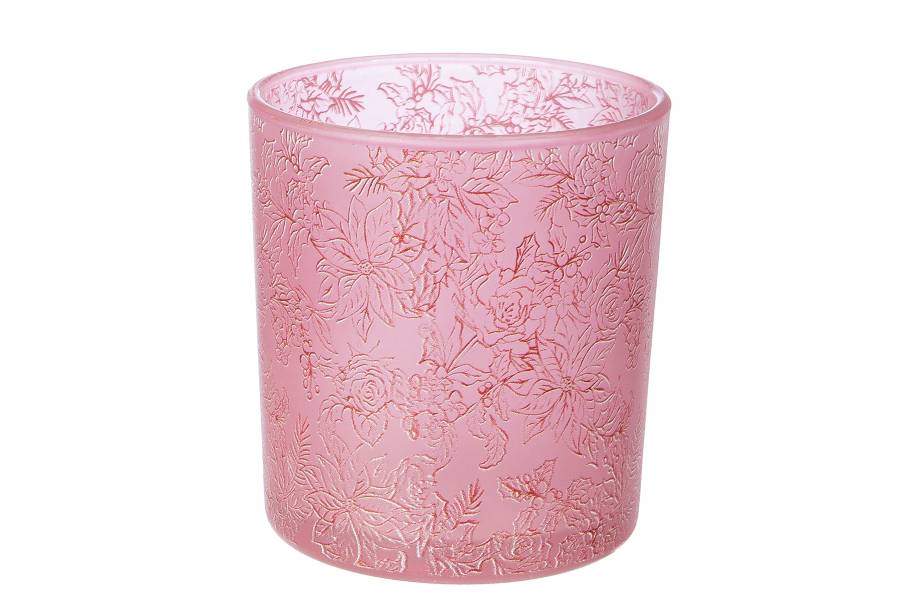 Φανάρι Καταιγίδας Cylindrical "Rose" Λουλουδάτο Pattern Γυάλινο Clear Rose PU 18 Pcs. Assorted H. cm D. 7 cm