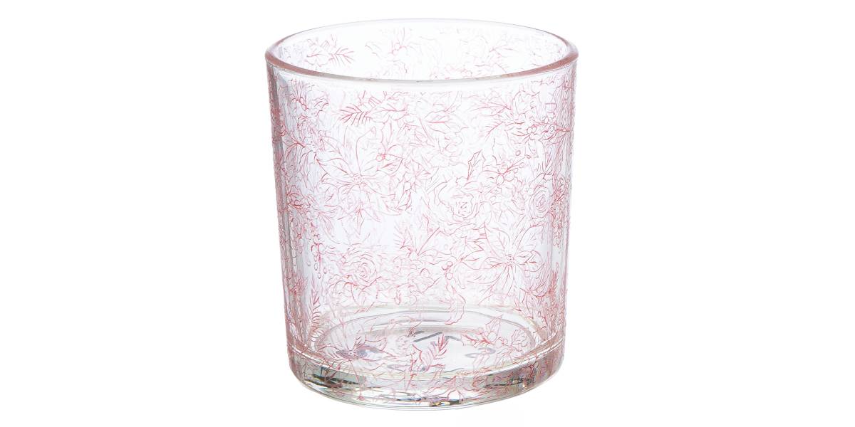 Φανάρι Καταιγίδας Cylindrical "Rose" Λουλουδάτο Pattern Γυάλινο Clear Rose PU 18 Pcs. Assorted H. cm D. 7 cm