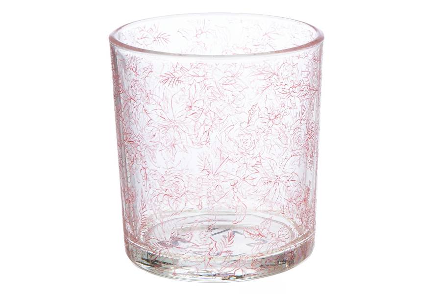 Φανάρι Καταιγίδας Cylindrical "Rose" Λουλουδάτο Pattern Γυάλινο Clear Rose PU 18 Pcs. Assorted H. cm D. 7 cm