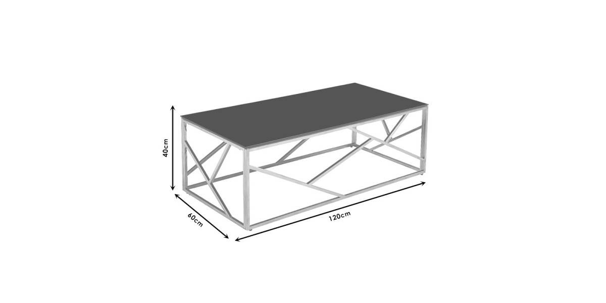 Τραπέζι σαλονιού Mabs pakoworld ατσάλι ασημί-γυαλί 8mm 120x60x40εκ