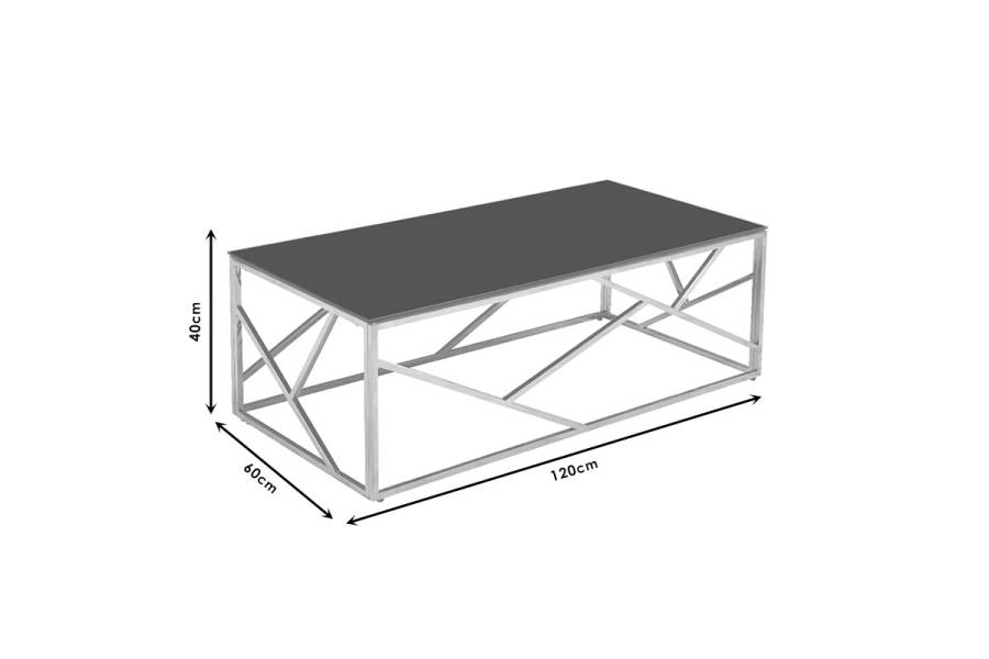 Τραπέζι σαλονιού Mabs pakoworld ατσάλι ασημί-γυαλί 8mm 120x60x40εκ