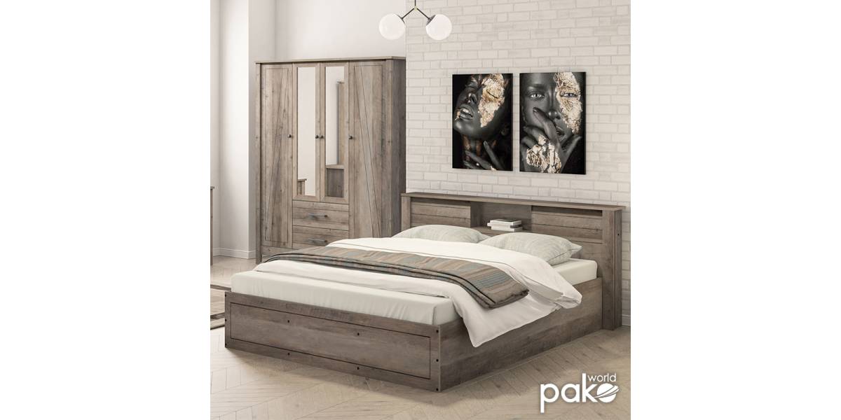 Κρεβάτι διπλό Tara pakoworld rustic oak 160x200εκ