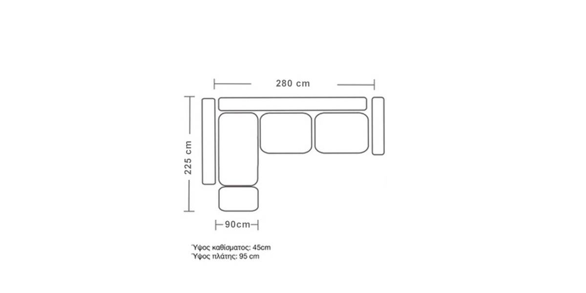 Γωνιακός καναπές δεξιά γωνία Boston pakoworld ύφασμα κυπαρισσί-ανθρακί 280x225x90εκ